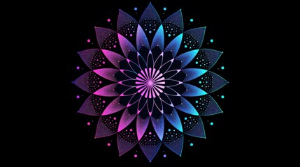 Colorful geometric mandala with gradient petals on black background