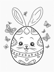 Coloring book for children. Egg with Easter bunny face and ears.