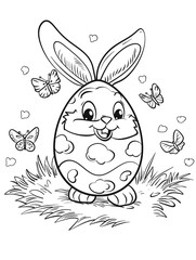 Coloring book for children. Egg with Easter bunny face and ears.