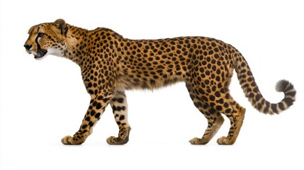 Fototapeta premium Beautiful Cheetah Isolated on White Background, Representing Wildlife, Fast Animals, and Natural Beauty Concepts.