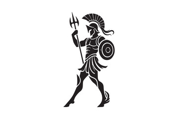 Fototapeta premium warrior Knight silhouette vector illustration in black and white, set against a white background