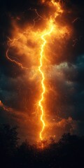 Fototapeta premium Fiery Lightning Bolt Illuminating the Night Sky