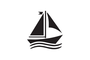 Fototapeta premium Sailboat silhouette vector illustration in black and white, set against a white background