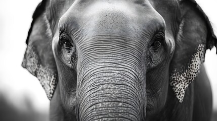 Naklejka premium A Majestic Elephant's Gaze: A Black and White Portrait