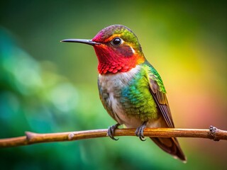 Fototapeta premium Adorable Little Hummingbird Perched on Branch, Copy Space, Nature Photography