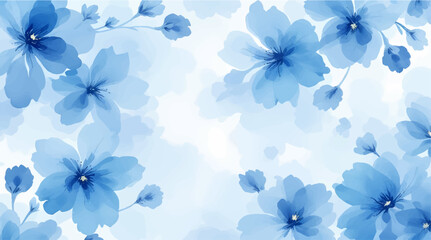 Seamless pattern with blue flowers painted in watercolor style on a white background, elegant floral design