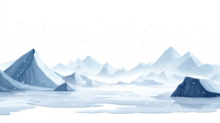 Fototapeta premium Snowy mountains and frozen lake winter landscape.