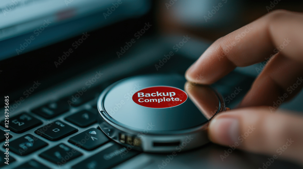 Poster backup complete notification on computer device, showcasing technology
