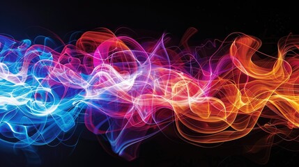 Abstract colorful wave patterns on a dark background, evoking energy and movement.