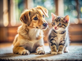 Adorable Puppy and Kitten Best Friends - Playful Pets Together