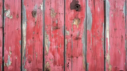 Old weathered red wooden planks with peeling paint texture.