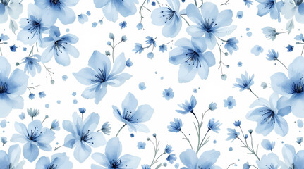 Obraz premium Seamless pattern with blue flowers painted in watercolor style on a white background, elegant floral design