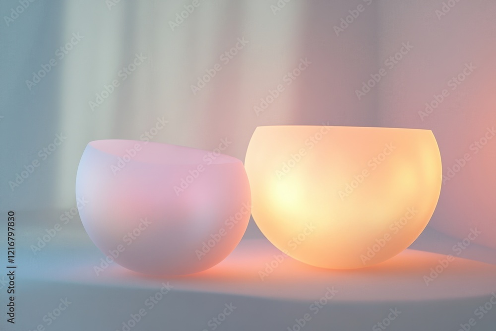 Poster softly glowing bowls create an ambient atmosphere in a tranquil setting