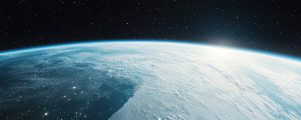 Breathtaking view of Earth from space, showcasing clouds and stars