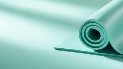 Rolled up piece of light green fabric on a light blue background. the fabric appears to be made of a soft, silky material and has a smooth texture.