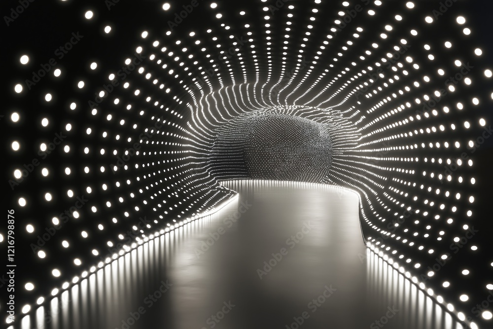 Poster bright lights illuminating a conceptual 3d structure.