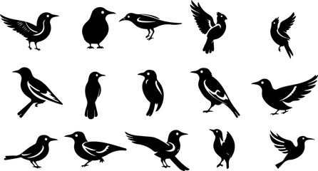 Obraz premium Bird Silhouette Collection, Vector Bird Art Set, Bird Silhouettes Design, Flying Bird Vector Pack, Elegant Bird Silhouettes, Minimalist Bird Vector Art, Decorative Bird Silhouettes, Bird Silhouette Il