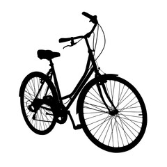 Fototapeta premium City bicycle silhouette, retro style bike front side view. Isolated on white background