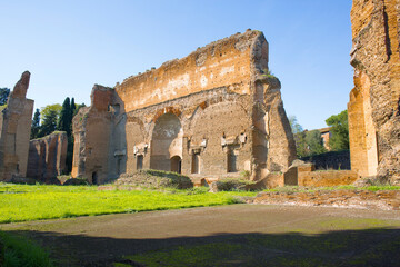 Roman ruins at the Baths of Caracalla located in Rome, Italy. Today this Roman public baths, or...