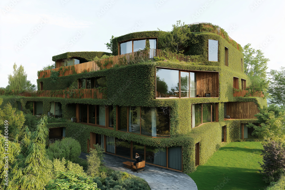 Poster A world where buildings blend with natural elements in unexpected ways