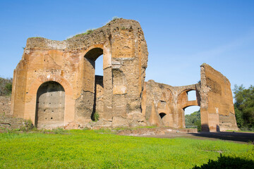 Roman ruins at the Baths of Caracalla located in Rome, Italy. Today this Roman public baths, or...