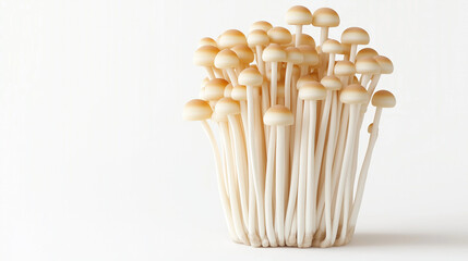 Fresh Enoki Mushrooms Highlighted Against a White Backdrop