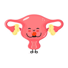 Creative cartoon illustration of a happy uterus character with arms and a cheerful expression