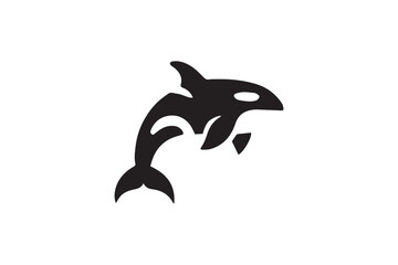 Orca silhouette vector illustration in black and white, set against a white background