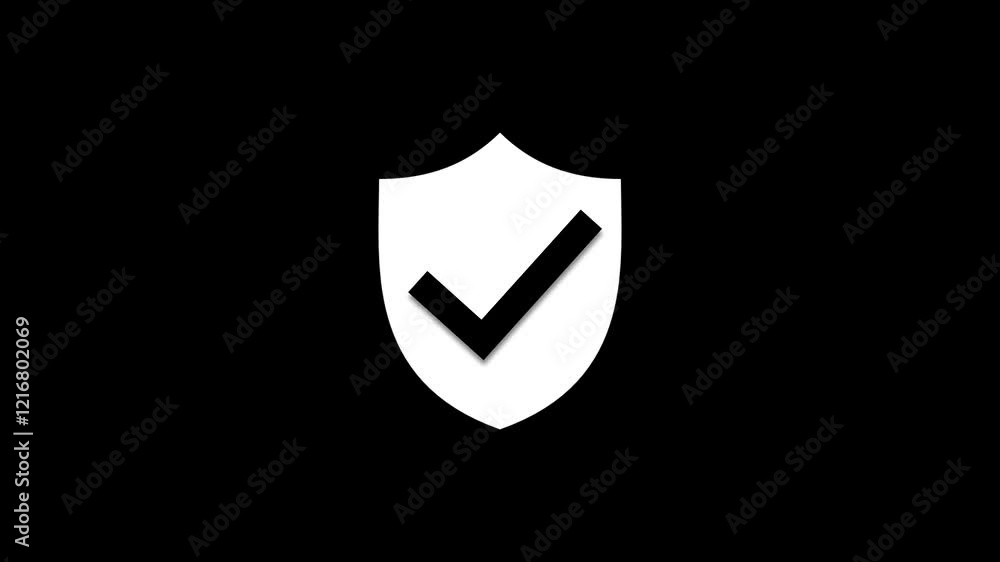 Poster right mark icon with shield icon isolated . tick symbol. confirm and approved icon animation .