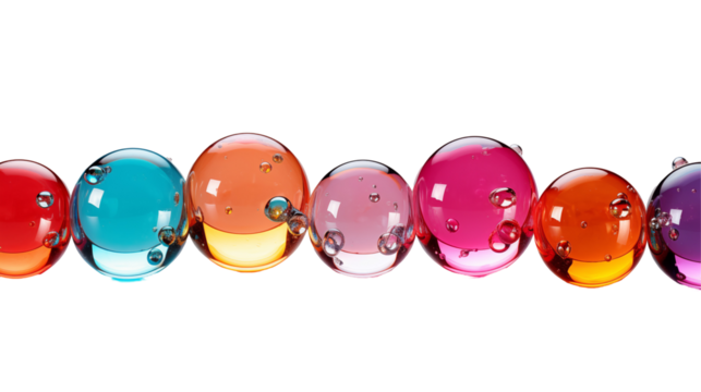 Colorful Glass Spheres with Rainbow Gradient, Modern Abstract Background for Digital Design, transparent background.