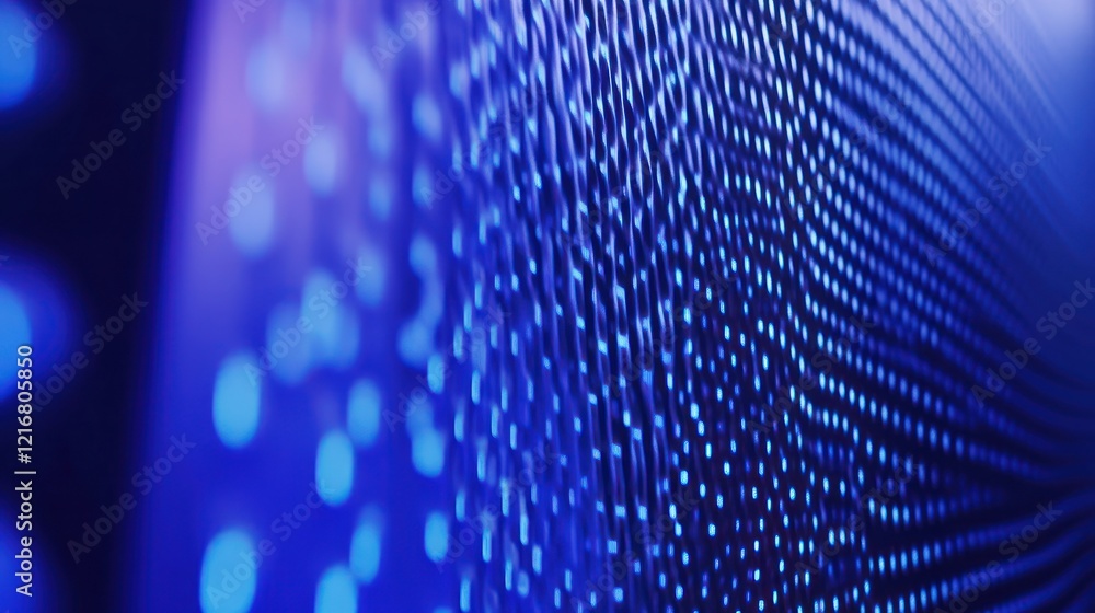 Poster abstract blue digital data stream: a close-up view of a network of illuminated nodes