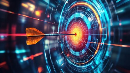 Cyber target aim centered with arrow in dynamic digital environment