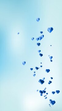 Vertical Animation Happy Valentine's Day Blue Hearts Falling on Blue Gradient Background