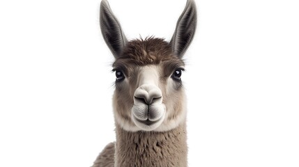 Obraz premium Close-up Portrait of a Llama Against a White Background