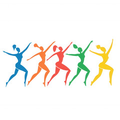 Colorful silhouettes of joyful dancers expressing vibrant movement and happiness., isolated on a transparent background.