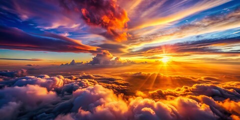 Obraz premium Aerial Sunset: Abstract Watercolor Sky, Orange and Purple Hues