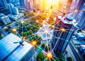 Aerial View Abstract Corporate Strategy, Clean White Background, Drone Photography