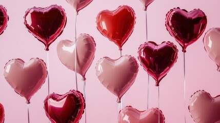 A Celebration of Hearts: A Cheerful Display of Heart-Shaped Balloons in Various Shades of Pink and Red, Creating a Festive and Joyful Atmosphere, Perfect for Celebrating Love. © theo