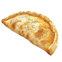 Delicious golden-brown calzone filled with savory ingredients and herbs.
