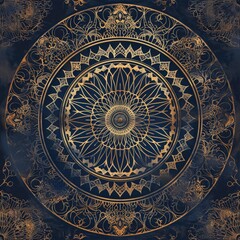 Fototapeta premium Intricate golden mandala design on deep blue background with decorative patterns