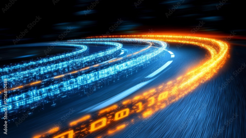 Poster abstract digital data streams flowing like roads, vision of fast speed transfer and blurred motion