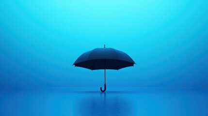 Black umbrella, blue background, protection concept, studio shot