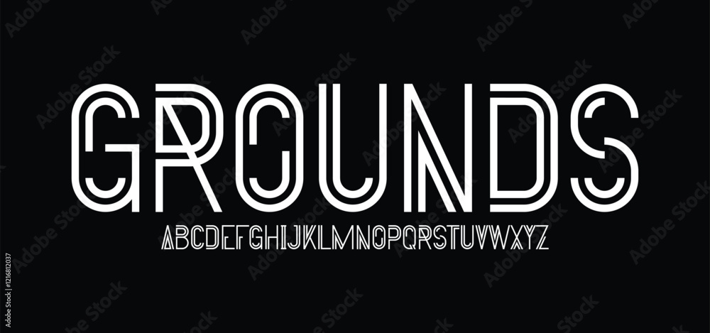 Fototapete round, modern techno font, futuristic line type of alphabet letters and numbers. minimal tech typefa