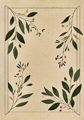 Elegant Botanical Frame Beige and Green Leaves Invitation Template