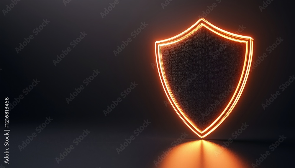Poster geometric shield design illuminated with glowing lines on a dark background at a futuristic setting