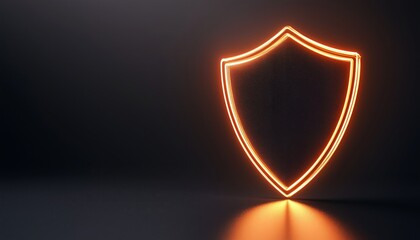 Geometric shield design illuminated with glowing lines on a dark background at a futuristic setting