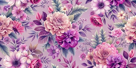 Elegant floral pattern on a seamless background featuring fuchsia and purple hues blending together in a harmonious blend of soft pastel shades , floral, wallpaper