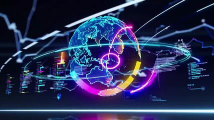 A luminous earth surrounded by computer interfaces that stand for data interchange and worldwide connectivity - Powered by Adobe