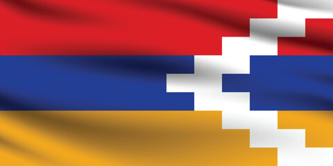 Artsakh flag official colors and proportion digital vector illustration. Pleated flag.