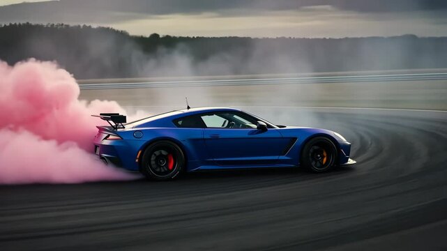 Car, drifting and smoke for speed, sport and performance with automotive. Vehicle, motorsport and driving with power, race and competition with transportation for show